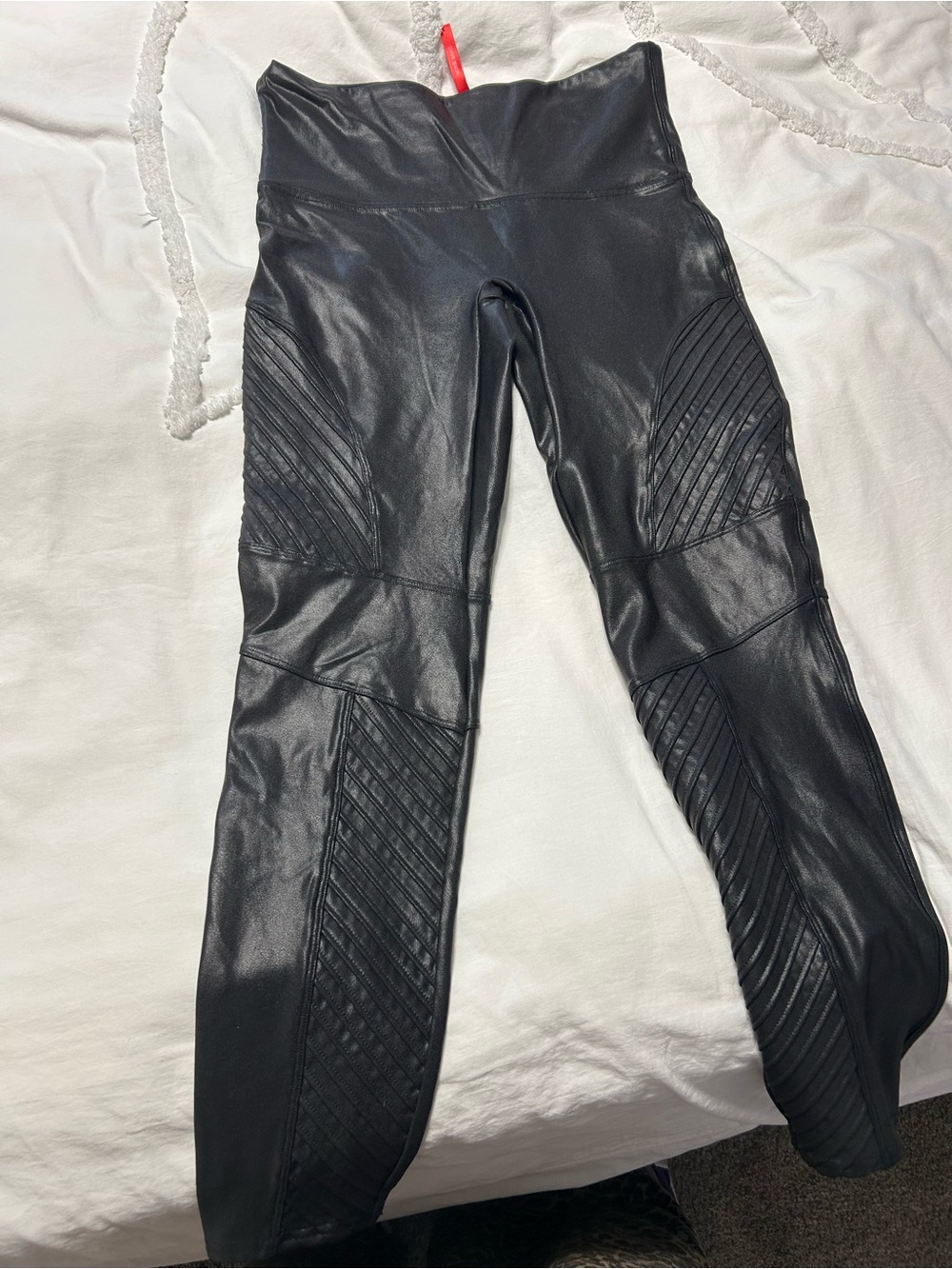 Spanx Black Faux Leather High-Waist Moto Leggings
